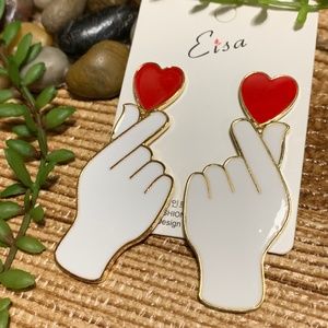 3/$25 Bts Korean Heart Gesture Statement Earrings